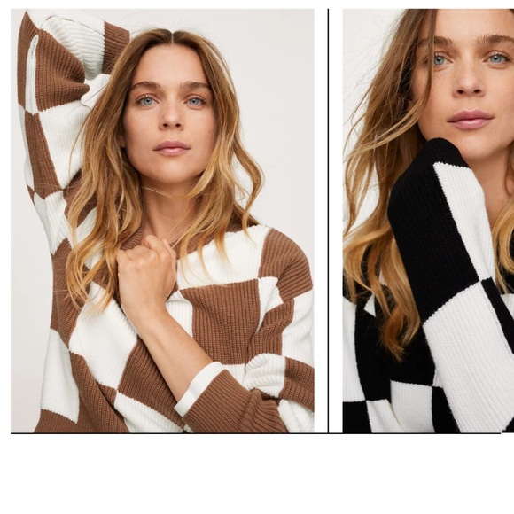 Mango Women’s Brown and White Checks Knitted Sweater - Picture 7 of 14